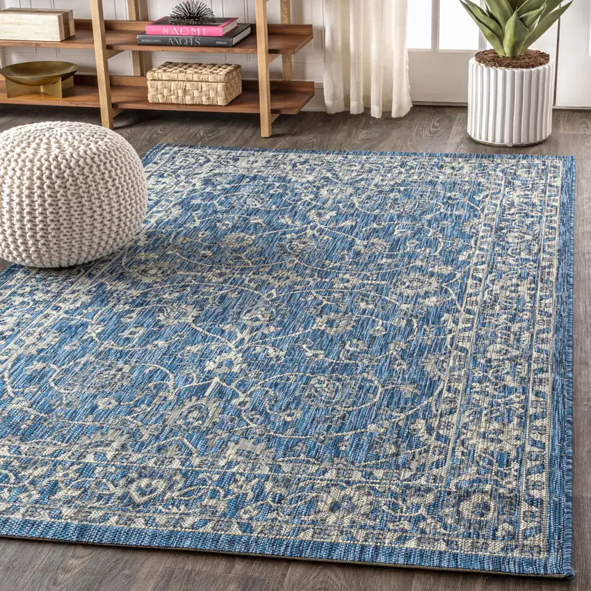 Navy Blue And Gray Medallion Indoor Outdoor Area Rug Photo 6