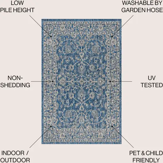 Navy Blue And Gray Medallion Indoor Outdoor Area Rug Photo 9