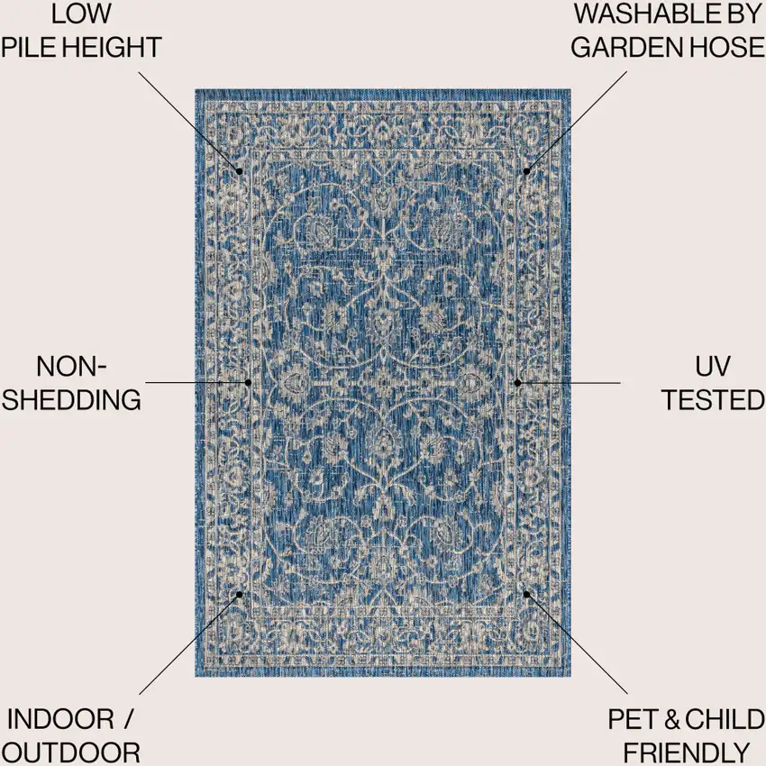 Navy Blue And Gray Medallion Indoor Outdoor Area Rug Photo 9