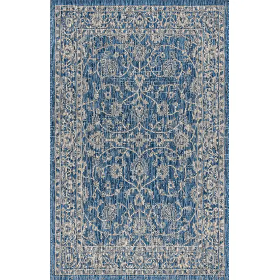 Navy Blue And Gray Medallion Indoor Outdoor Area Rug Photo 2