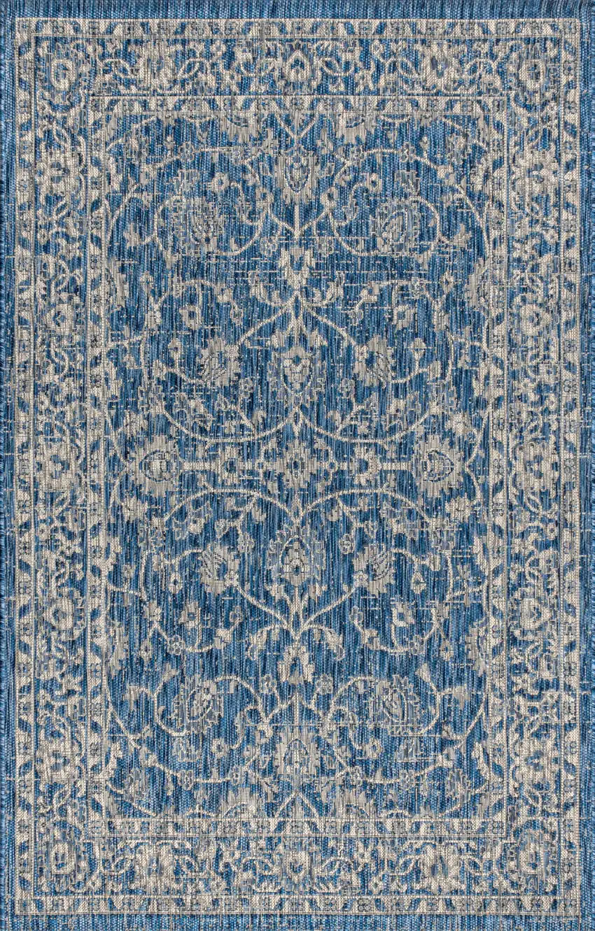 Navy Blue And Gray Medallion Indoor Outdoor Area Rug Photo 2