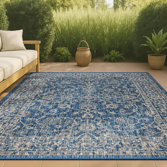 Navy Blue And Gray Medallion Indoor Outdoor Area Rug Photo 4