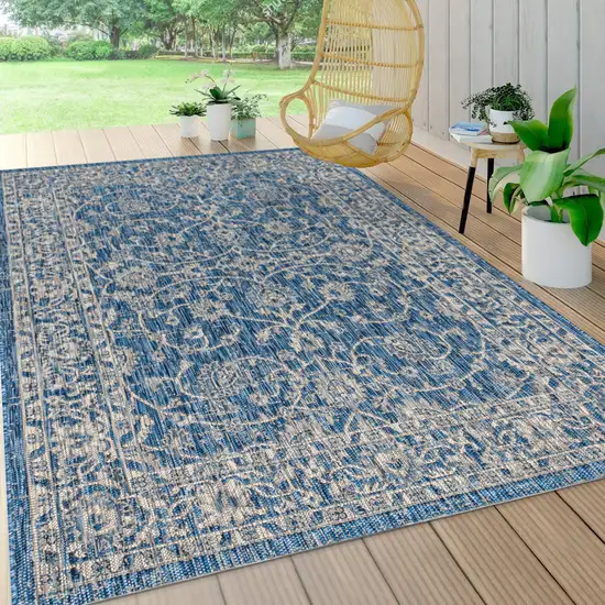 Navy Blue And Gray Medallion Indoor Outdoor Area Rug Photo 7