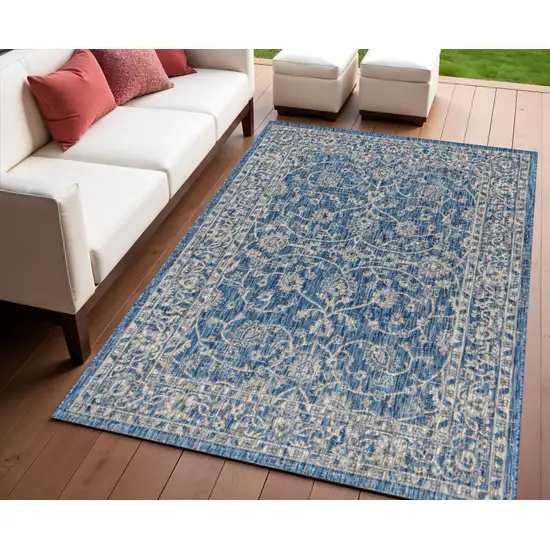 Navy Blue And Gray Medallion Indoor Outdoor Area Rug Photo 1