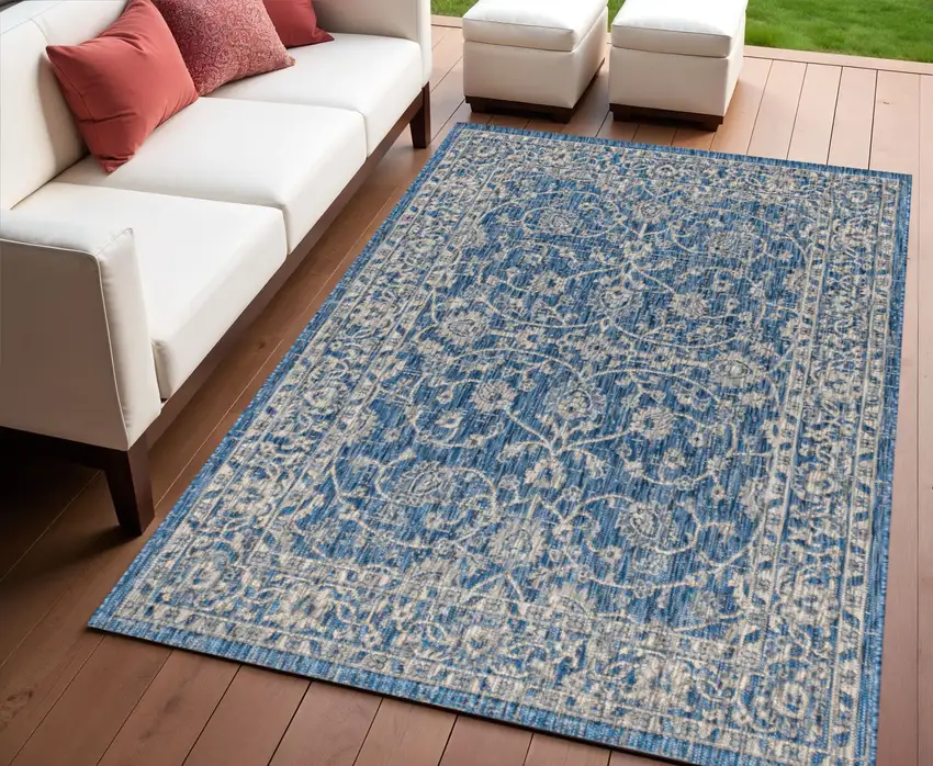Navy Blue And Gray Medallion Indoor Outdoor Area Rug Photo 1