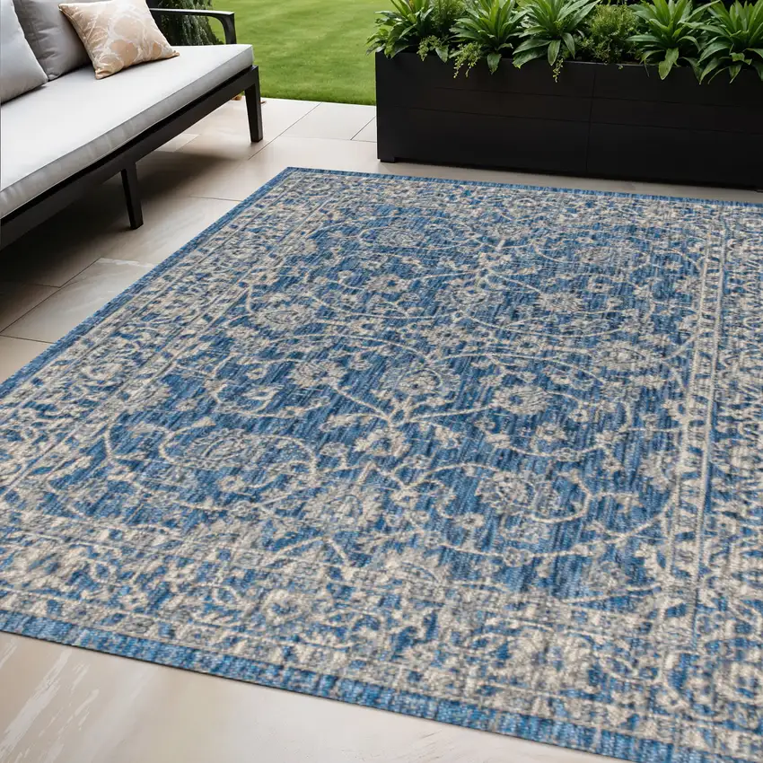 Navy Blue And Gray Medallion Indoor Outdoor Area Rug Photo 1