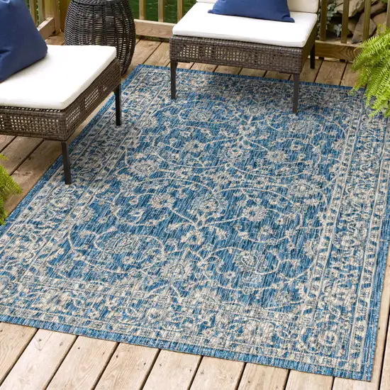 Navy Blue And Gray Medallion Indoor Outdoor Area Rug Photo 9
