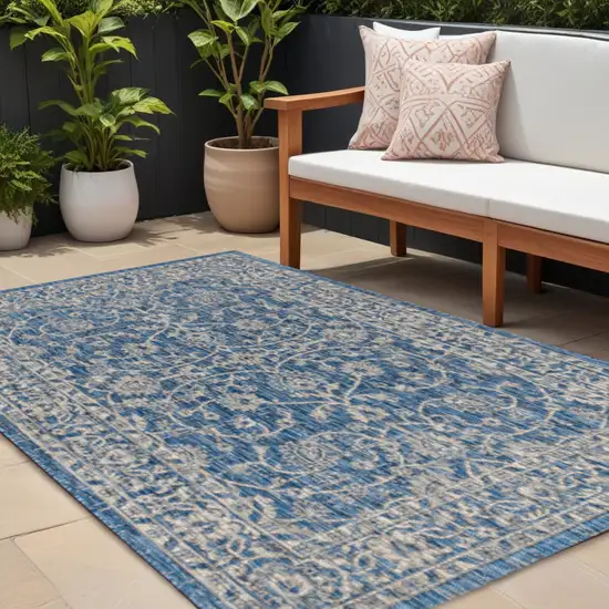 Navy Blue And Gray Medallion Indoor Outdoor Area Rug Photo 1