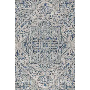 Photo of Navy Blue And Gray Medallion Indoor Outdoor Area Rug