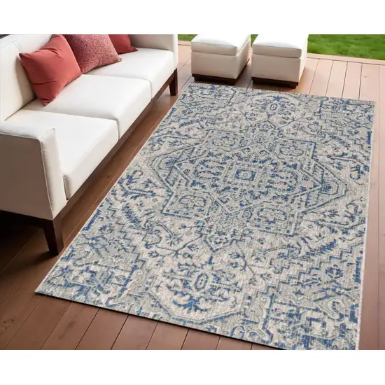 Navy Blue And Gray Medallion Indoor Outdoor Area Rug Photo 1