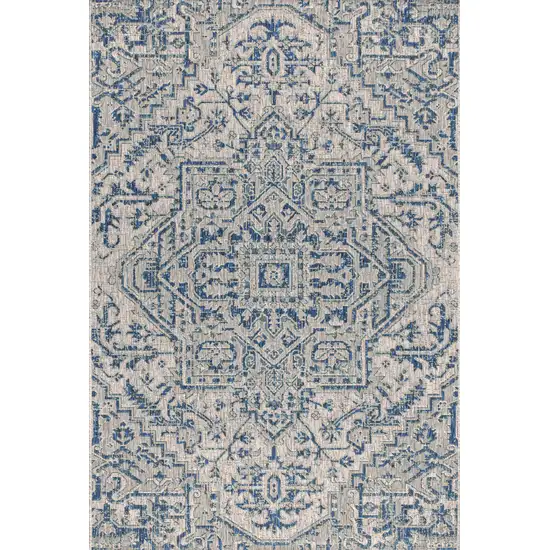 Navy Blue And Gray Medallion Indoor Outdoor Area Rug Photo 3