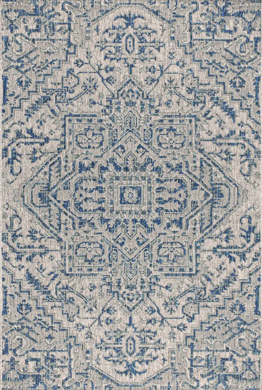 Navy Blue And Gray Medallion Indoor Outdoor Area Rug Photo 3