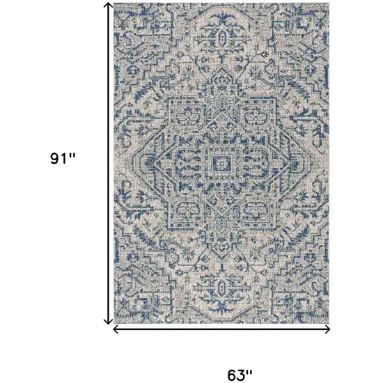 Navy Blue And Gray Medallion Indoor Outdoor Area Rug Photo 3