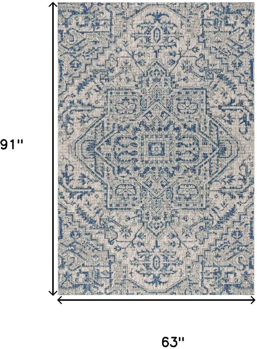 Navy Blue And Gray Medallion Indoor Outdoor Area Rug Photo 3