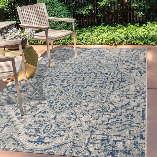 Navy Blue And Gray Medallion Indoor Outdoor Area Rug Photo 8