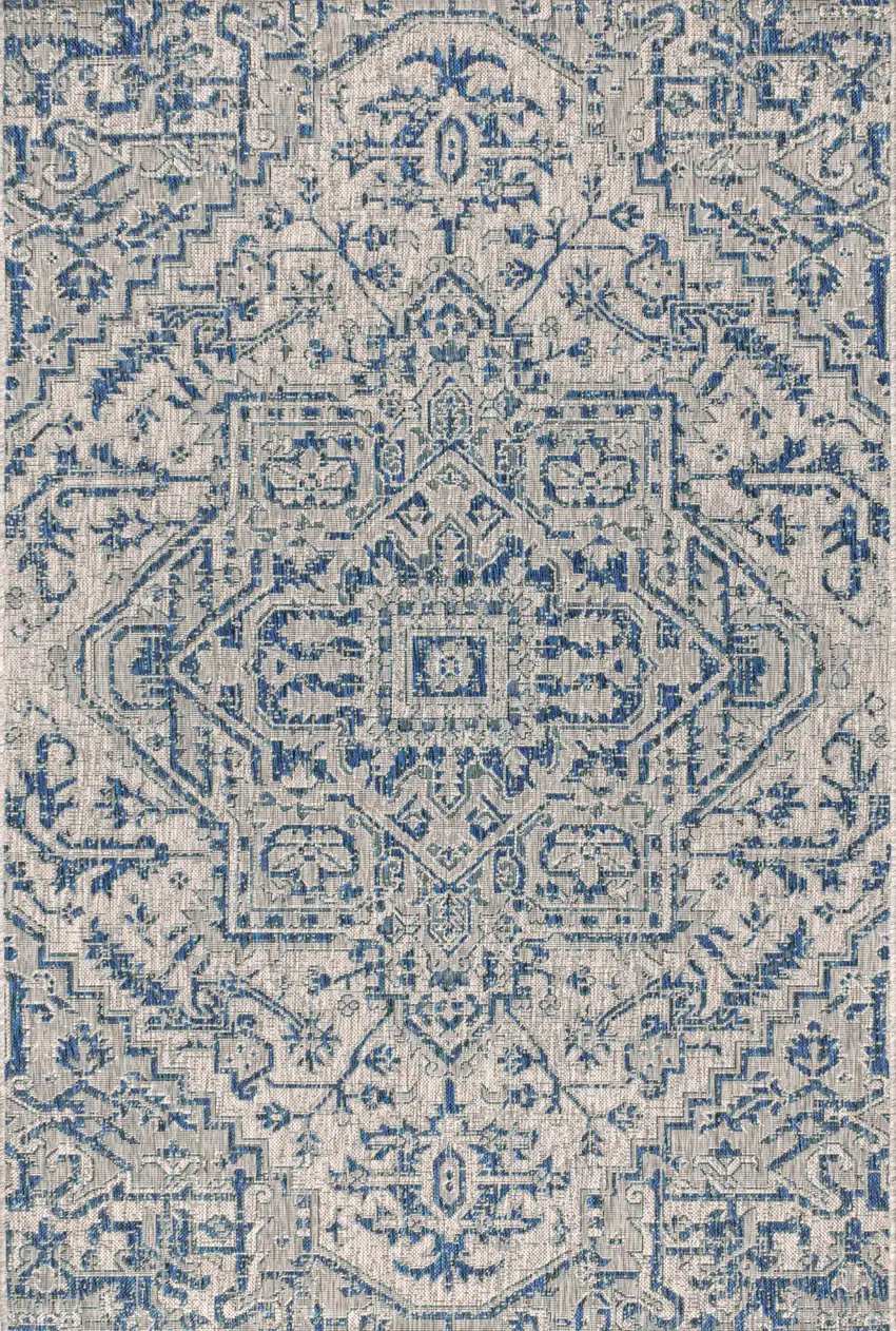 Navy Blue And Gray Medallion Indoor Outdoor Area Rug Photo 1