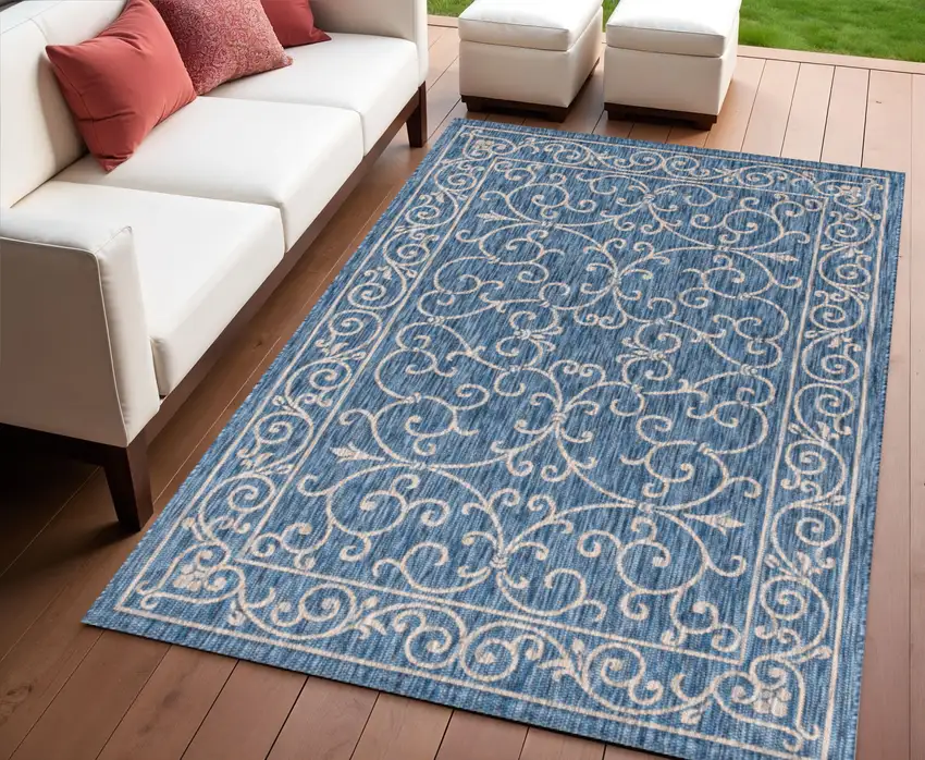 Navy Blue And Gray Medallion Indoor Outdoor Area Rug Photo 1
