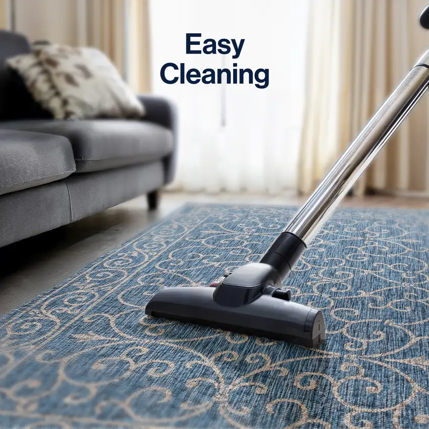 Navy Blue And Gray Medallion Indoor Outdoor Area Rug Photo 9