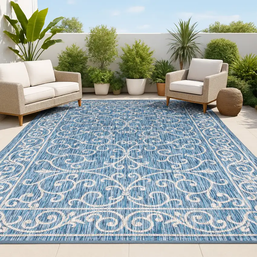 Navy Blue And Gray Medallion Indoor Outdoor Area Rug Photo 4