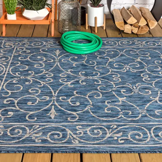 Navy Blue And Gray Medallion Indoor Outdoor Area Rug Photo 7