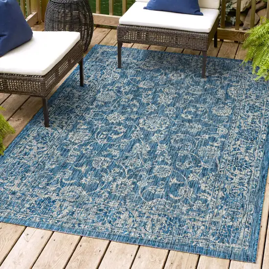Navy Blue And Gray Medallion Indoor Outdoor Area Rug Photo 7