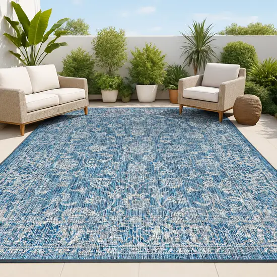 Navy Blue And Gray Medallion Indoor Outdoor Area Rug Photo 2