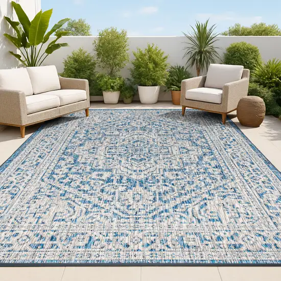Navy Blue And Gray Medallion Indoor Outdoor Area Rug Photo 4