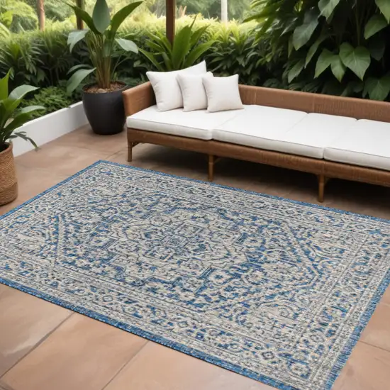 Navy Blue And Gray Medallion Indoor Outdoor Area Rug Photo 1