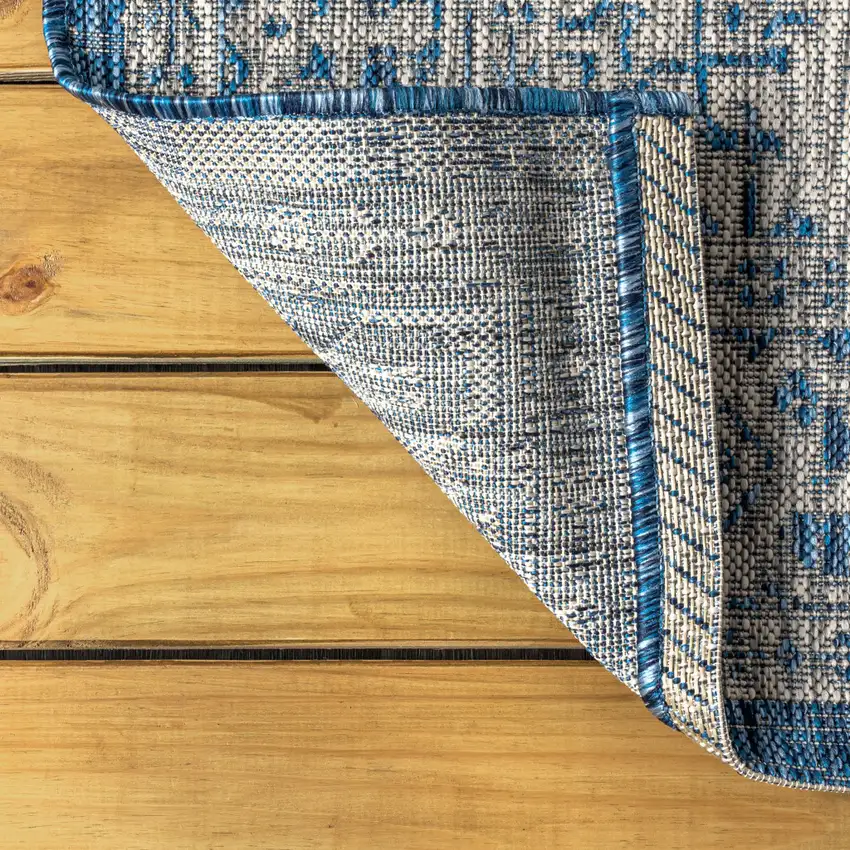 Navy Blue And Gray Medallion Indoor Outdoor Area Rug Photo 9