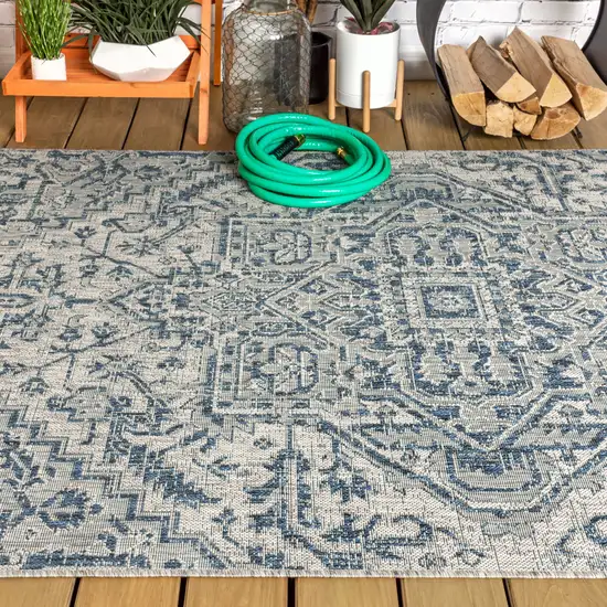 Navy Blue And Gray Medallion Indoor Outdoor Area Rug Photo 7