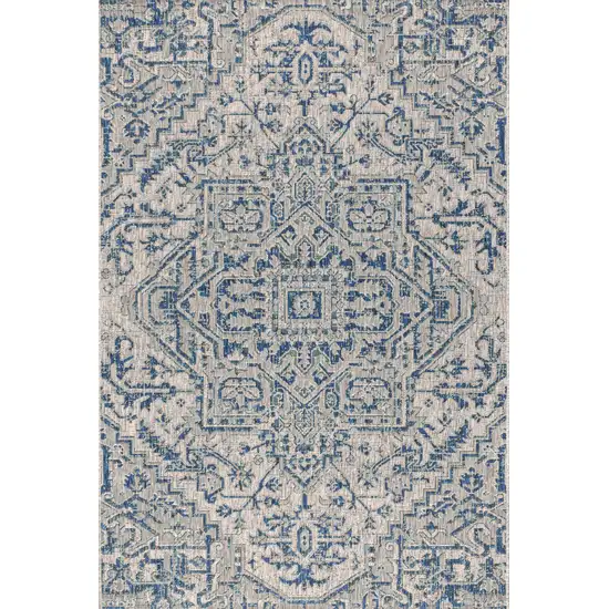 Navy Blue And Gray Medallion Indoor Outdoor Area Rug Photo 1