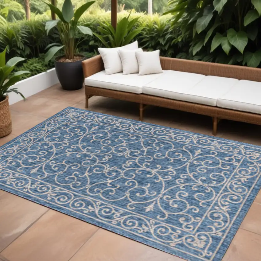 Navy Blue And Gray Medallion Indoor Outdoor Area Rug Photo 1