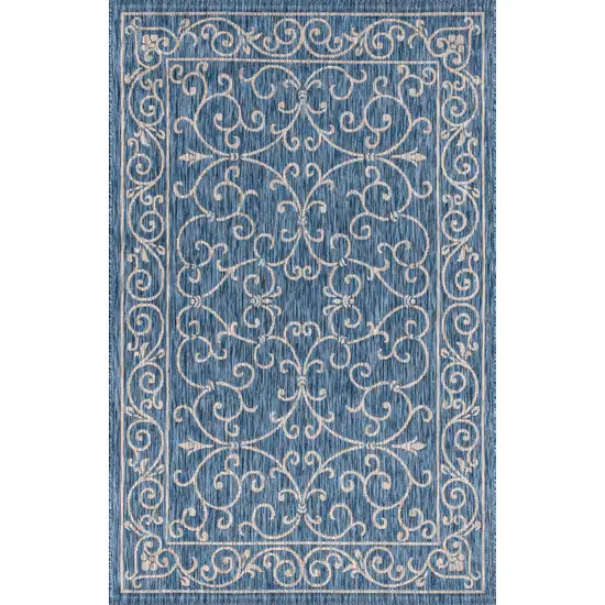 Navy Blue And Gray Medallion Indoor Outdoor Area Rug Photo 3