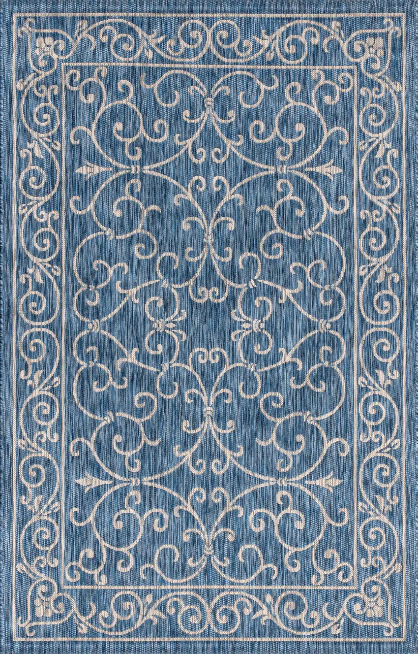 Navy Blue And Gray Medallion Indoor Outdoor Area Rug Photo 3