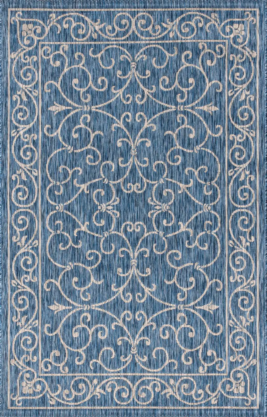 Navy Blue And Gray Medallion Indoor Outdoor Area Rug Photo 1
