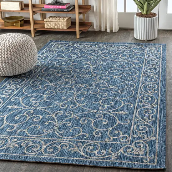 Navy Blue And Gray Medallion Indoor Outdoor Area Rug Photo 6