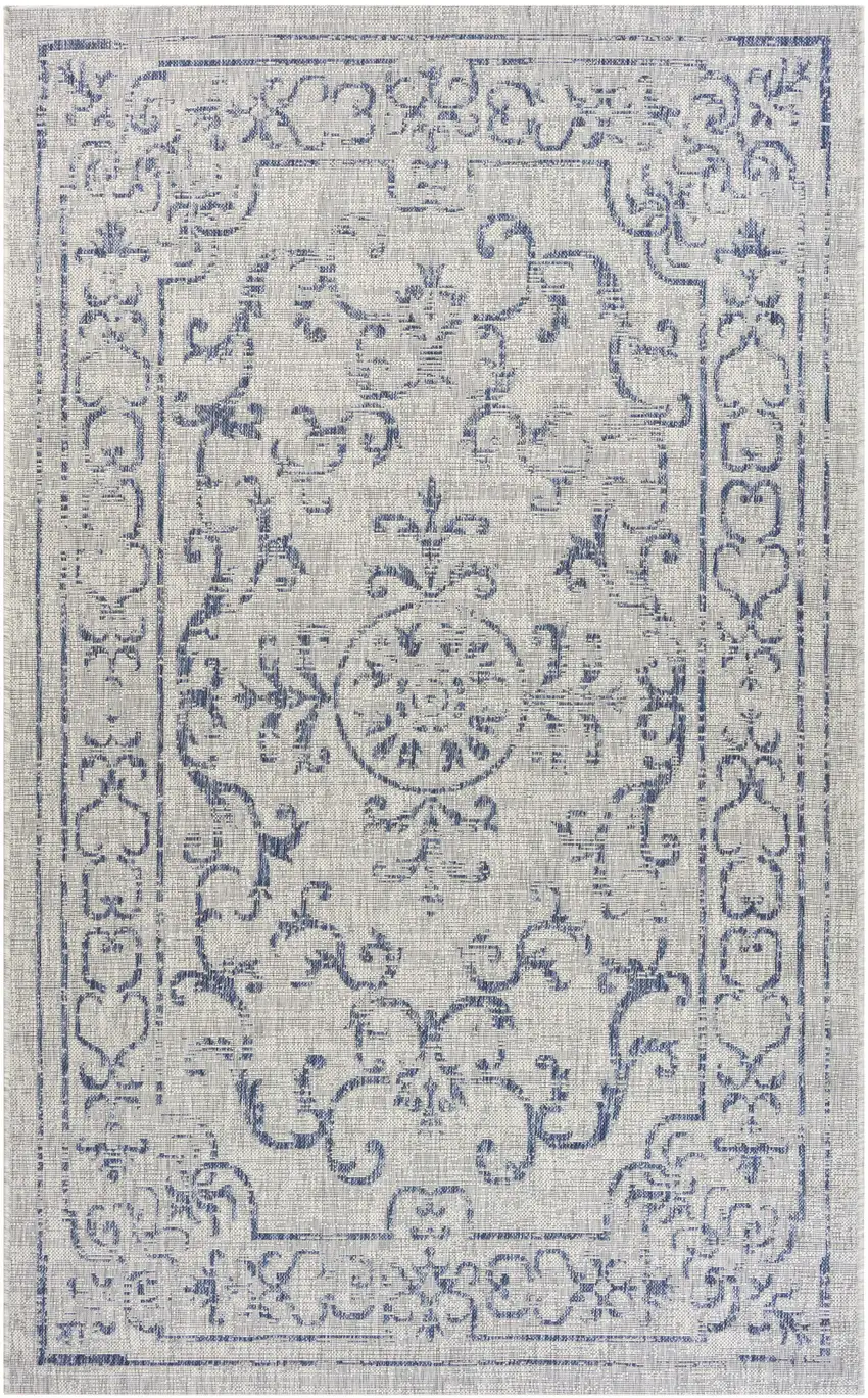 Navy Blue And Gray Medallion Square Rug Photo 2