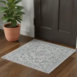 Photo of Navy Blue And Gray Medallion Square Rug