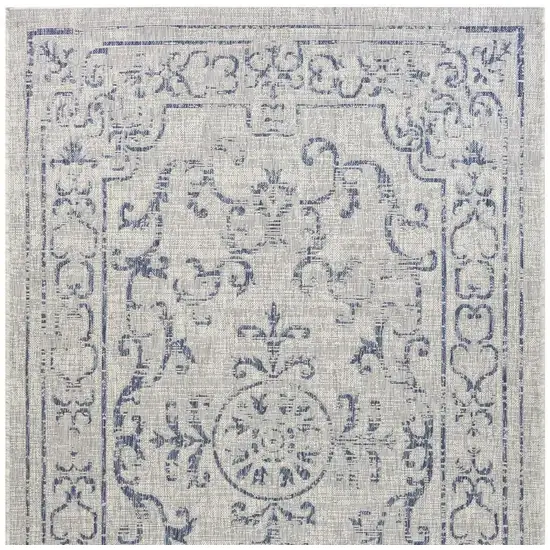 Navy Blue And Gray Medallion Square Rug Photo 5