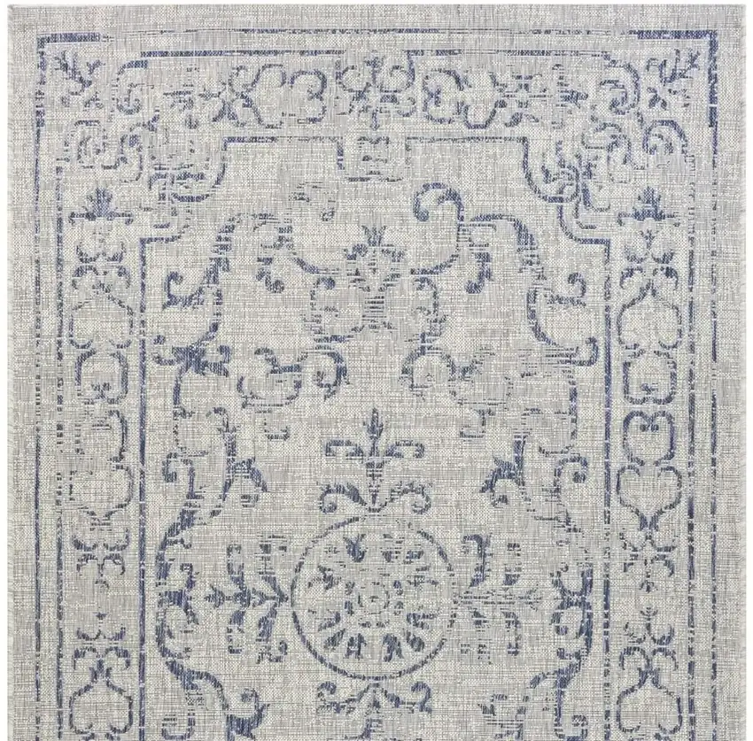 Navy Blue And Gray Medallion Square Rug Photo 5