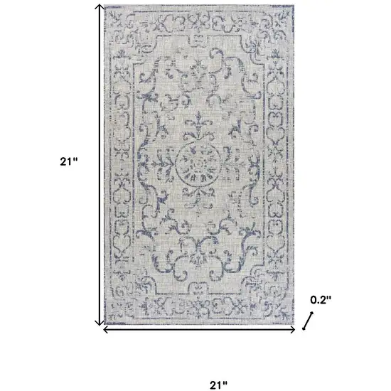 Navy Blue And Gray Medallion Square Rug Photo 3