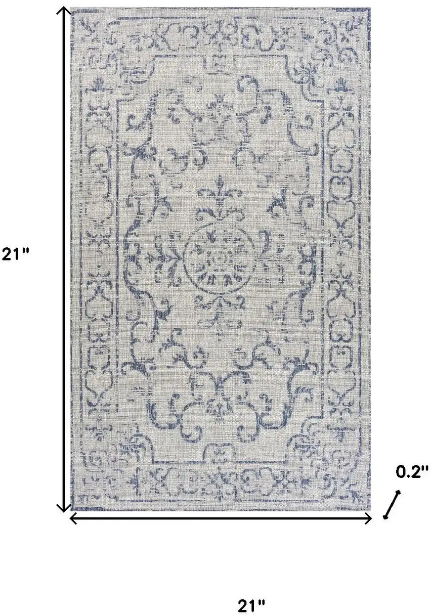 Navy Blue And Gray Medallion Square Rug Photo 3