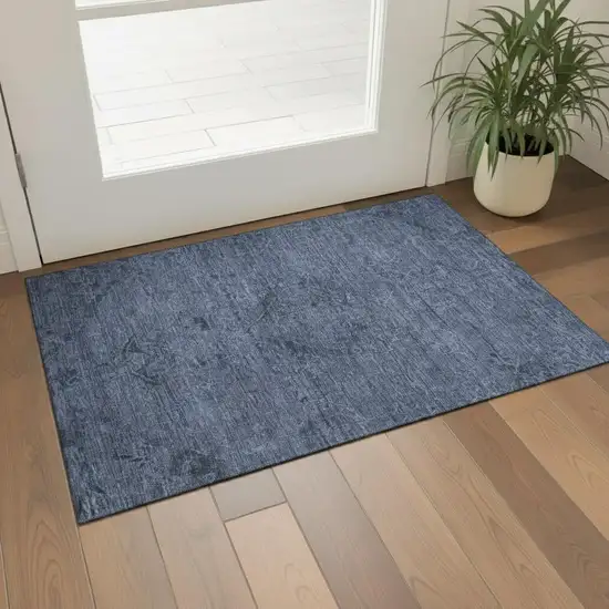 Navy Blue And Gray Medallion Washable Area Rug With UV Protection Photo 2