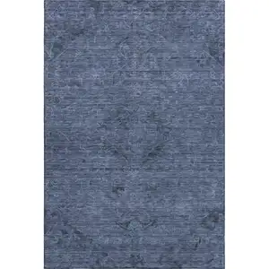Photo of Navy Blue And Gray Medallion Washable Area Rug With UV Protection