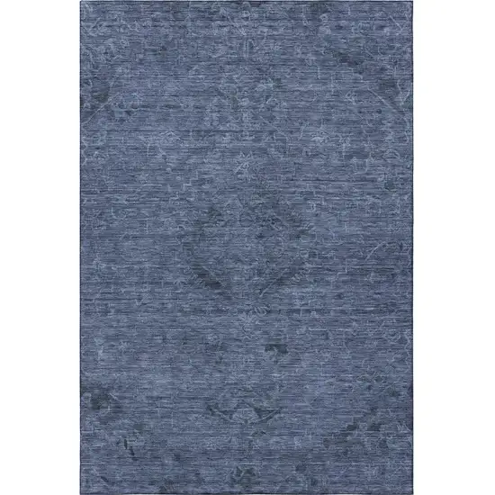 Navy Blue And Gray Medallion Washable Area Rug With UV Protection Photo 3