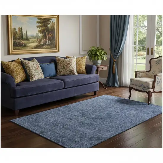 Navy Blue And Gray Medallion Washable Area Rug With UV Protection Photo 2