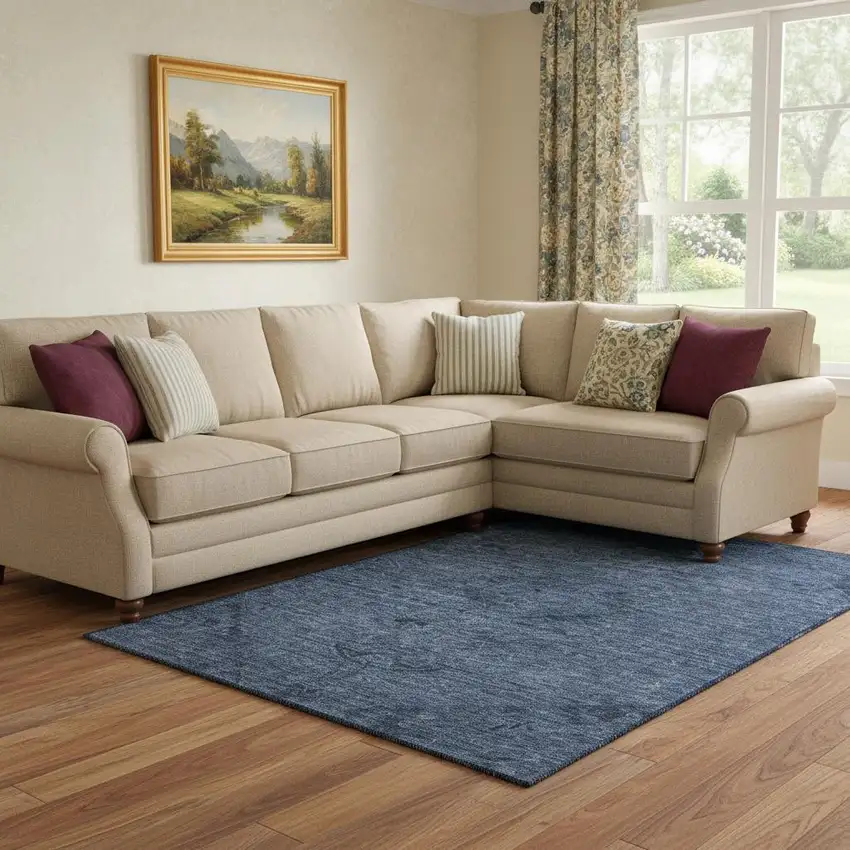 Navy Blue And Gray Medallion Washable Area Rug With UV Protection Photo 2