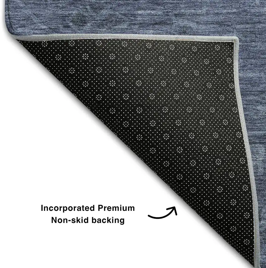 Navy Blue And Gray Medallion Washable Area Rug With UV Protection Photo 6