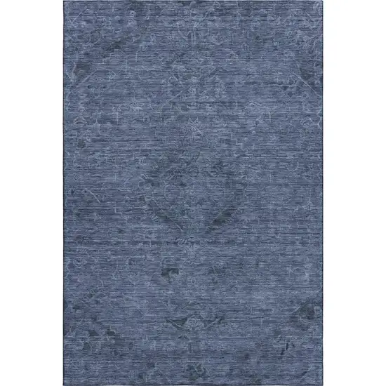 Navy Blue And Gray Medallion Washable Area Rug With UV Protection Photo 1
