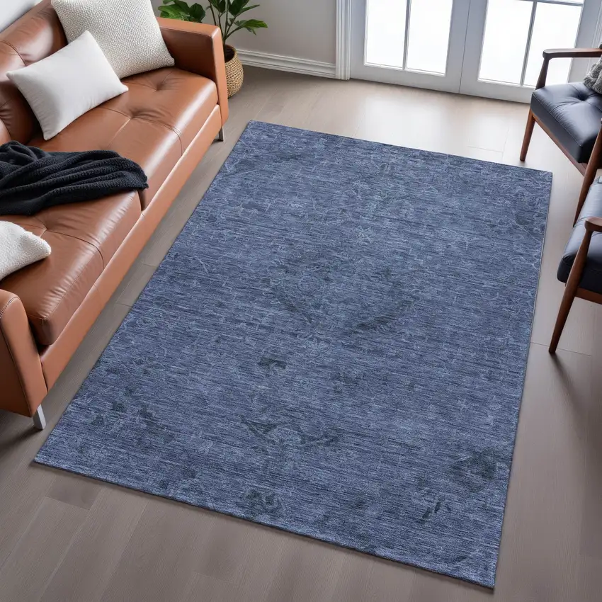 Navy Blue And Gray Medallion Washable Area Rug With UV Protection Photo 5